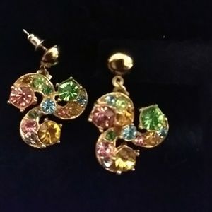 Vintage earrings pink green blue topaz gold crysta